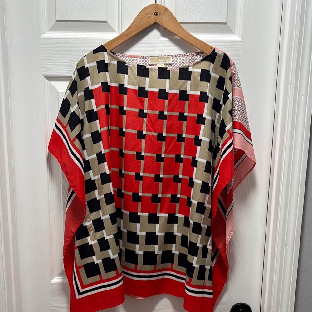 MICHAEL Michael Kors Red and Black Geometric Blouse